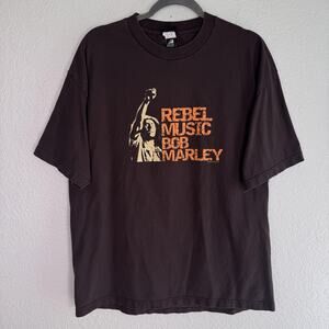 Vintage Bob Marley Shirt Men XL Rebel Music Graphic Zion Rootswear Tee Brown Y2K